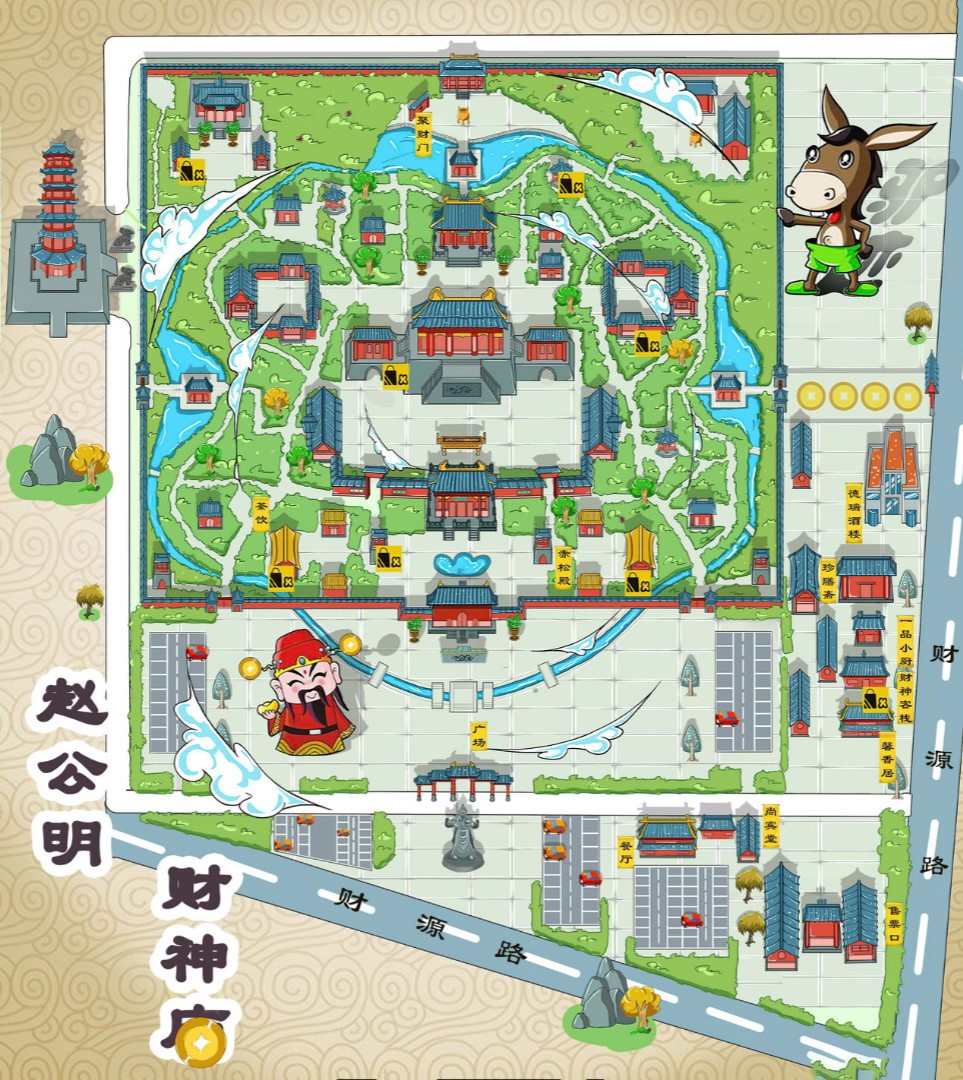 朝阳寺庙类手绘地图